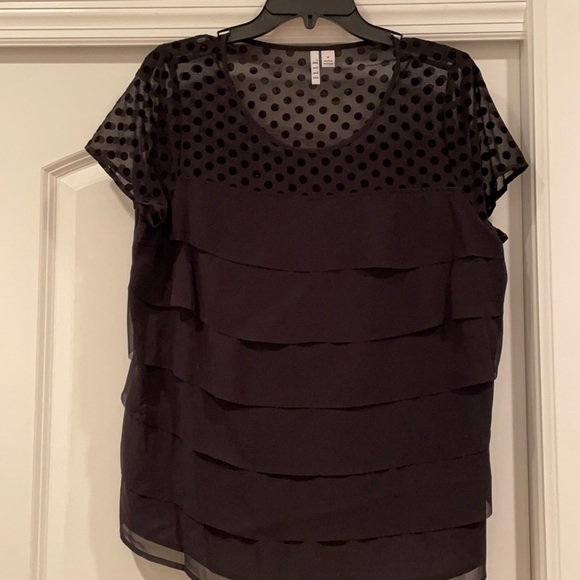 Elle top, black polyester, sheer dotted Swiss, M - Picture 2 of 8